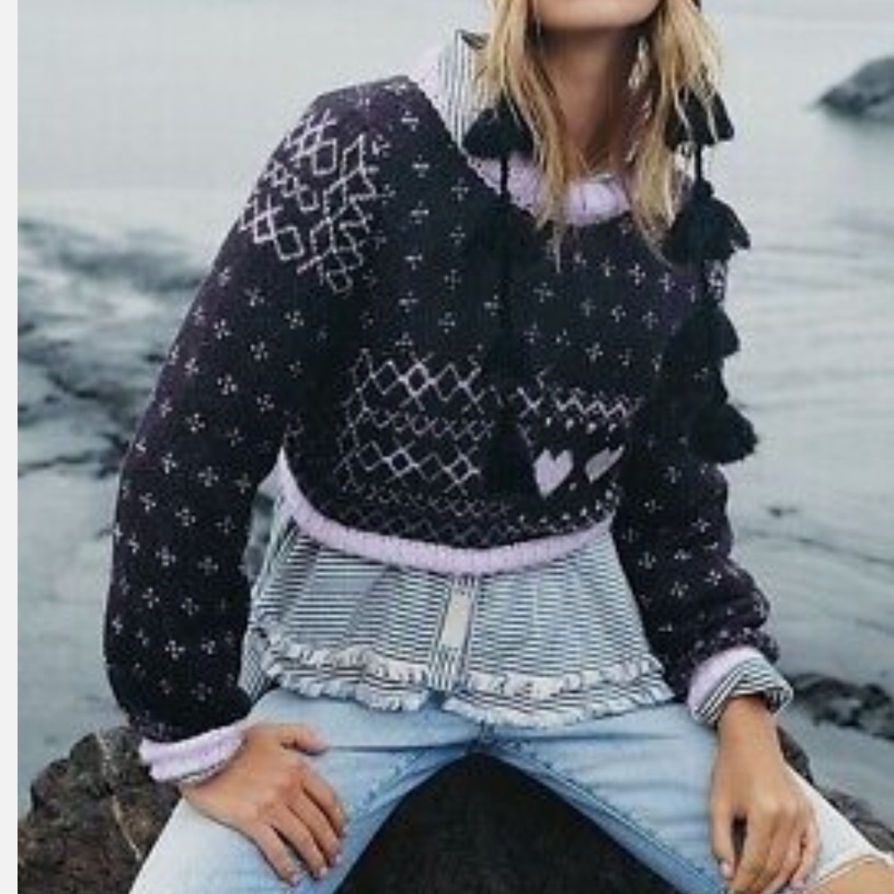 Free People Snow Globe Wool Alpaca Mock Neck Cropped Pullover Sweater: Onyx